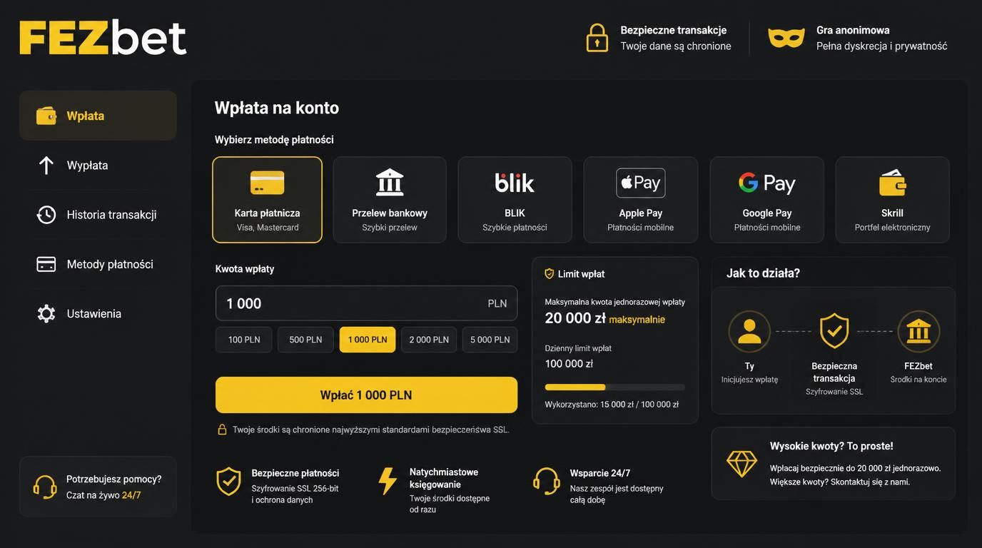 tabela z limitami wpłat i ikonami metod płatności oraz znak prywatności 