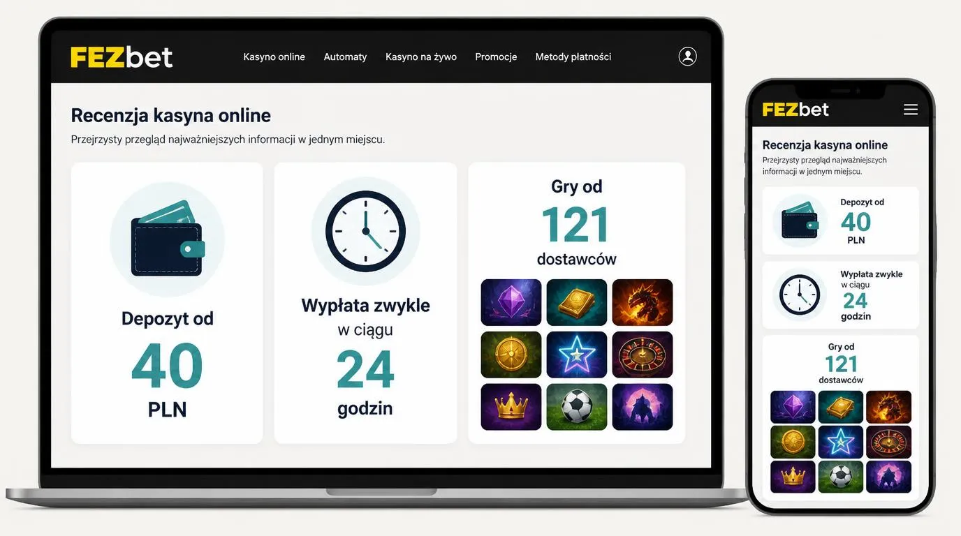 Panel z depozytem 40 PLN, czasem wypłaty zwykle do 24 godzin i katalogiem gier od 121 dostawców